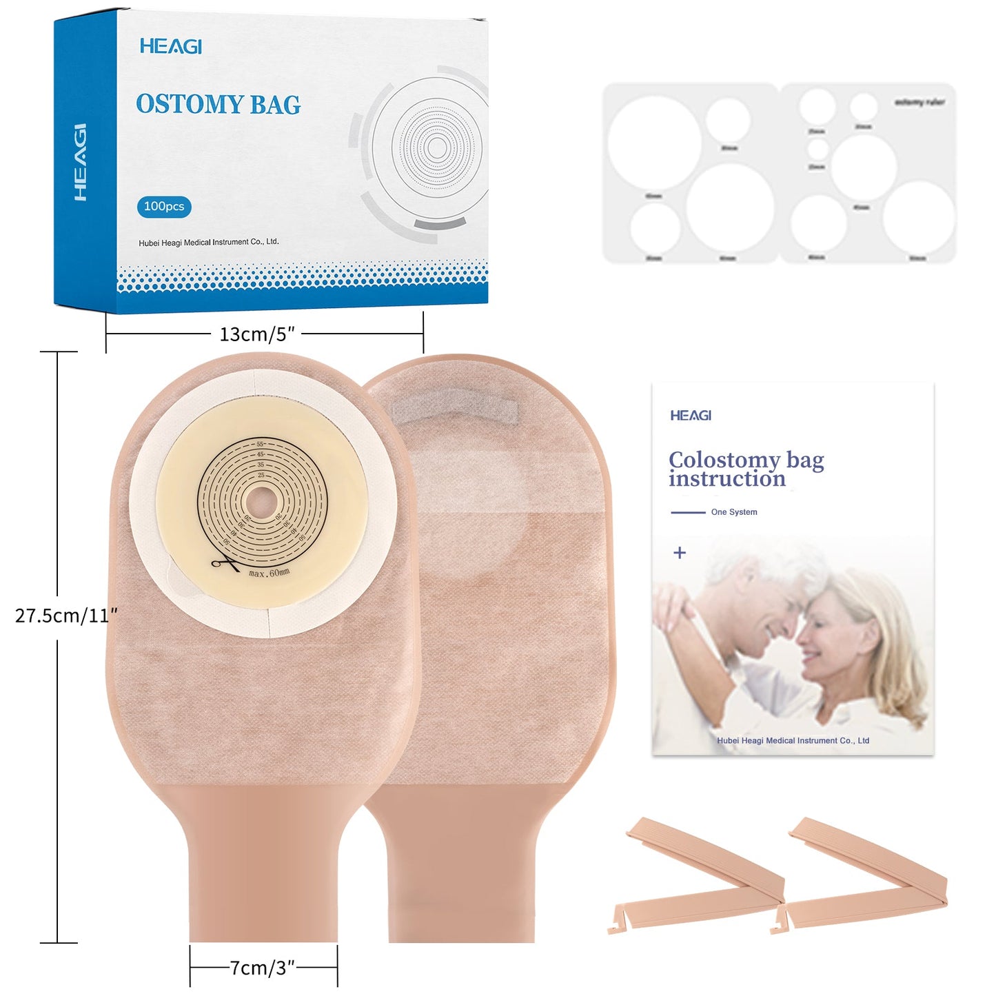 Heagi 100 PCS Colostomy Bags, One Piece Ostomy Drainable Pouches for Ileostomy - HEAGI - Colostomy bags Supplies