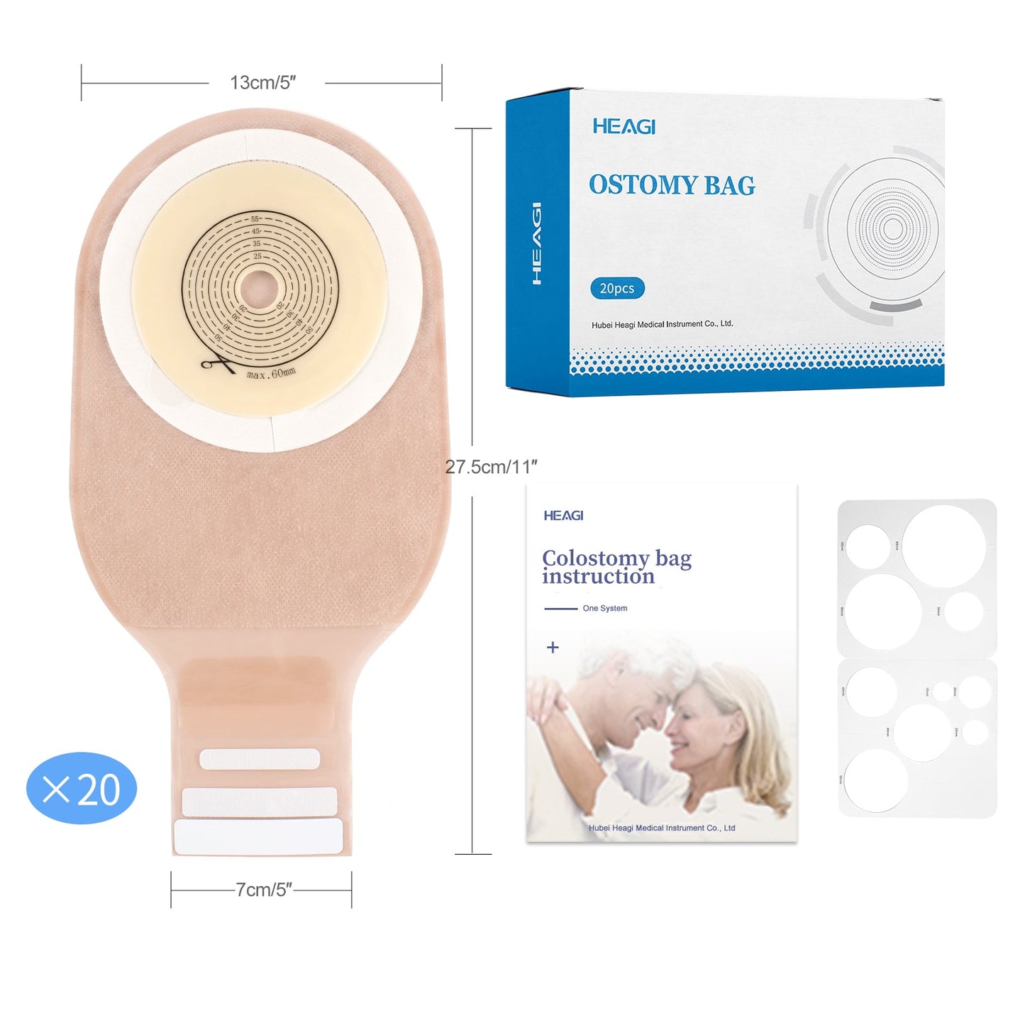 Heagi 20 PCS Colostomy Bags, One Piece Drainable Ostomy Pouch with Closure for Ileostomy Stoma Care, Ostomy Supplies - HEAGI - Colostomy bags Supplies