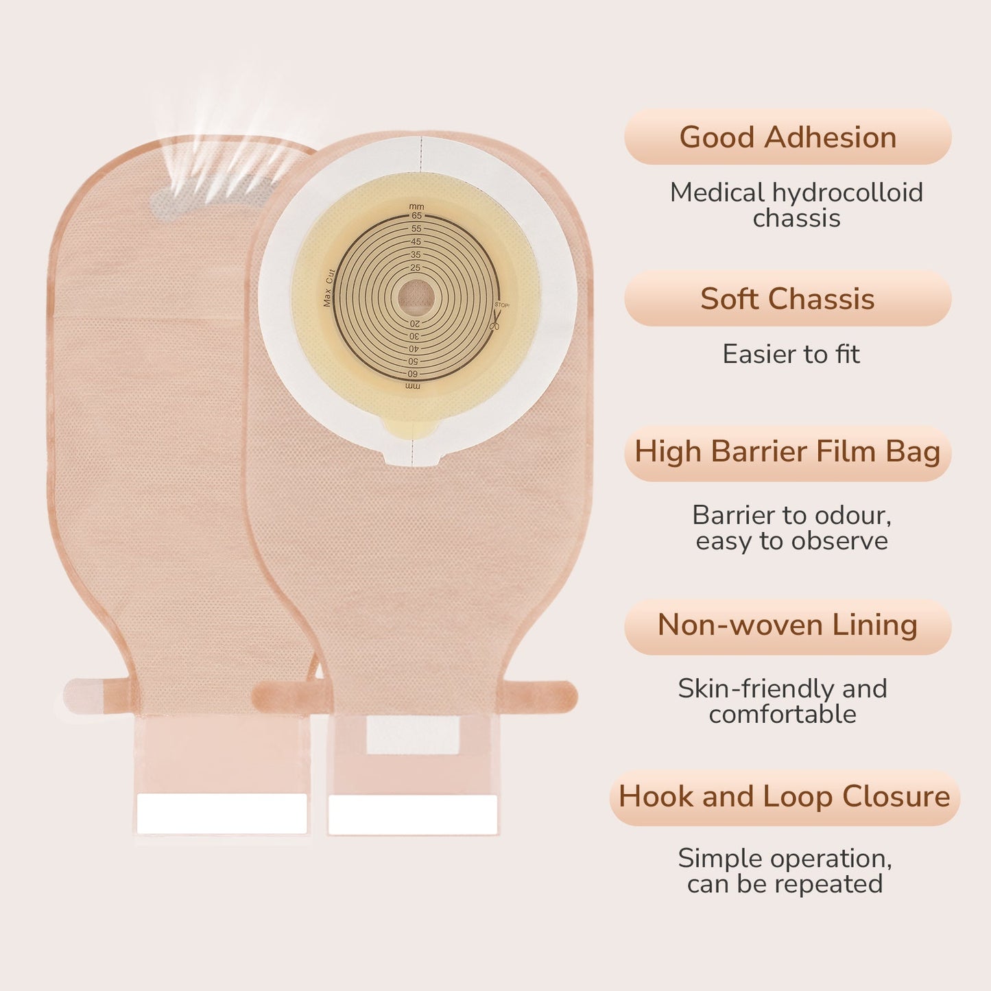 HEAGI 60 PCS Colostomy Bags 1 - Piece Ostomy Bag Drainable Pouch with Hook and Loop Stoma Care Supplies - HEAGI - Colostomy bags Supplies