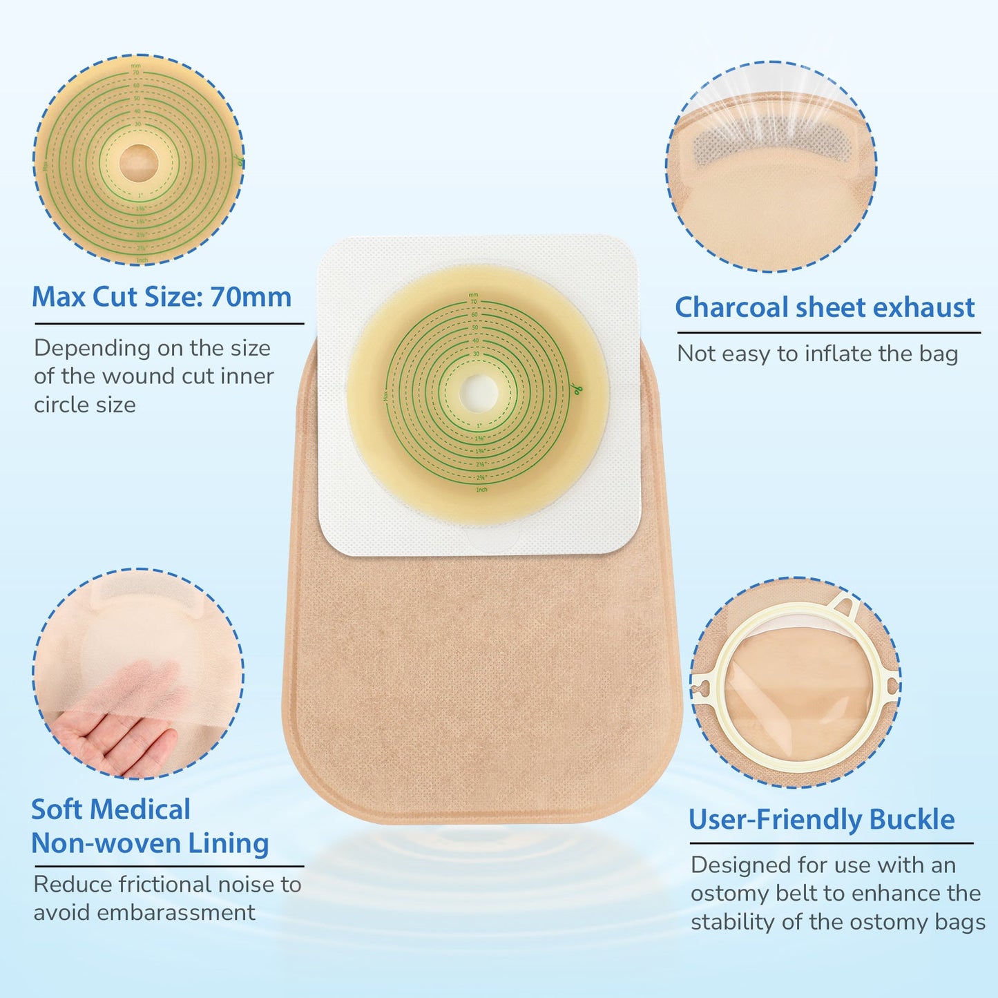 HEAGI 60pcs Colostomy Bags 2 Piece Closed End, Disposable Ostomy Pouch for Ileostomy, Travel Backup - HEAGI - Colostomy bags Supplies