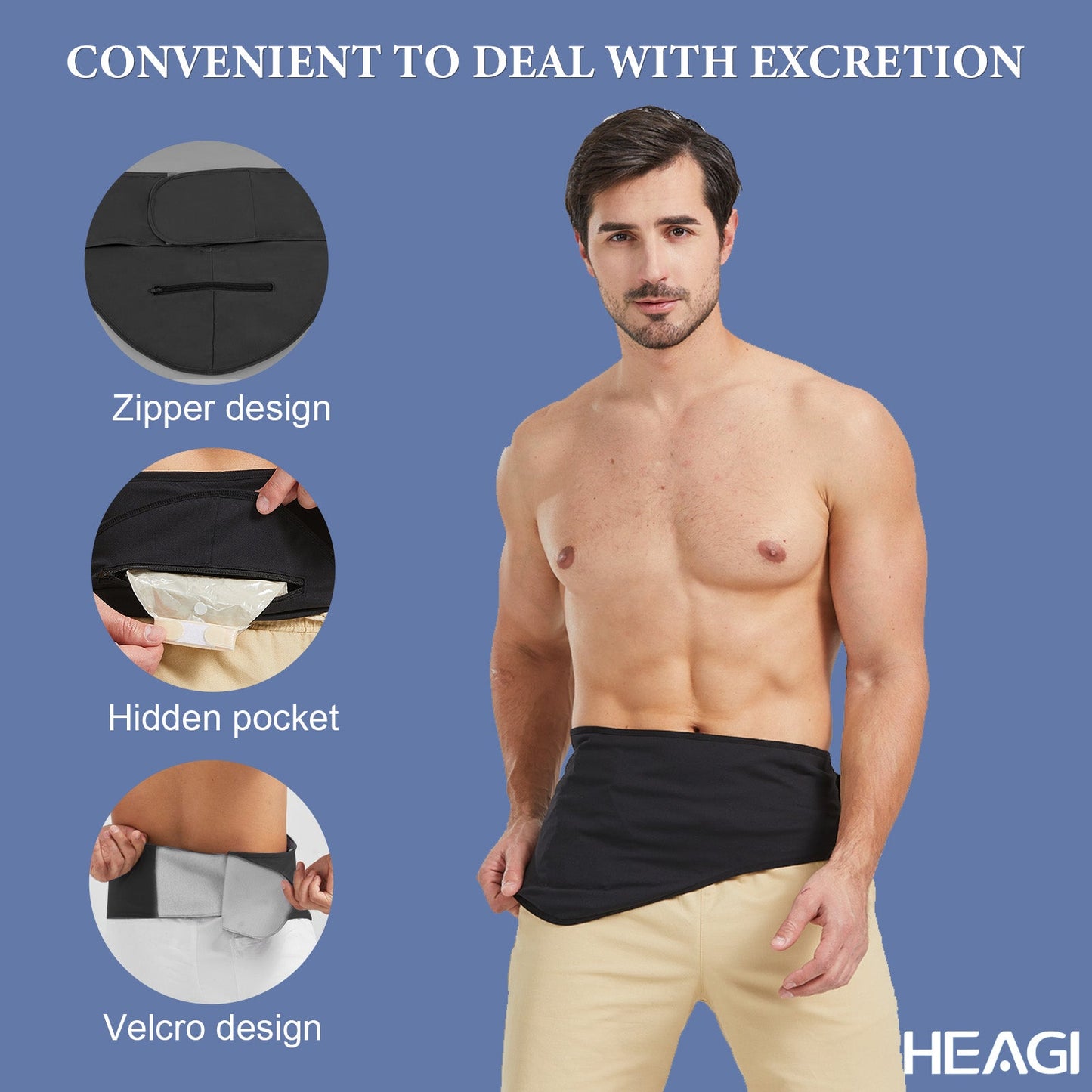 HEAGI Adjustable Ostomy Support Belt – Stealth Belt for Ostomy Bags, Ideal for Sports & Swimming, Unisex, Black - HEAGI - Colostomy bags Supplies