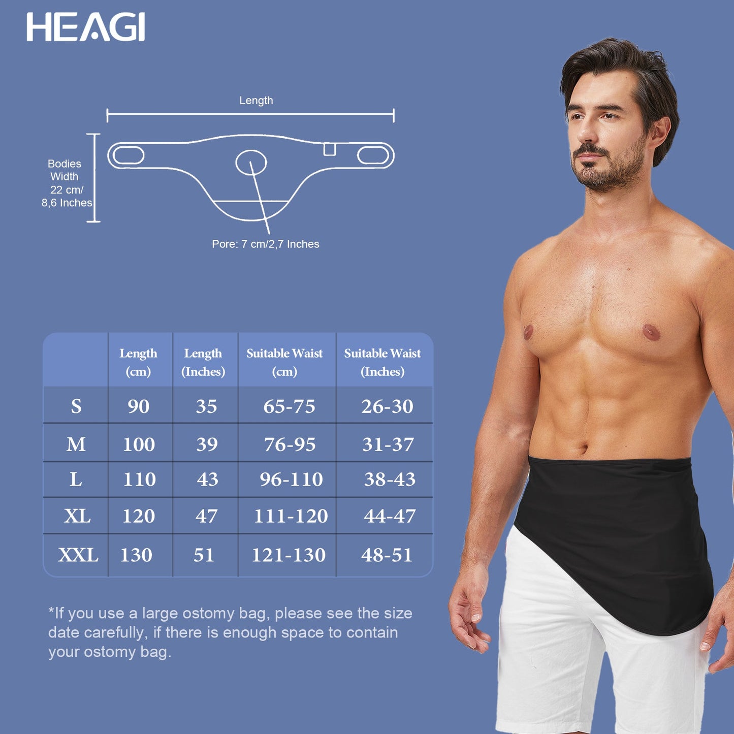 HEAGI Adjustable Ostomy Support Belt – Stealth Belt for Ostomy Bags, Ideal for Sports & Swimming, Unisex, Black - HEAGI - Colostomy bags Supplies