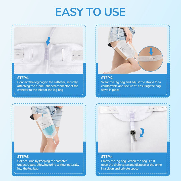 Heagi 10 Pack 1000ml Catheter Leg Bags, Urinary Drainage Bag with Anti Reflux Valve 18” Tubing and Adjustable - HEAGI - Colostomy bags Supplies