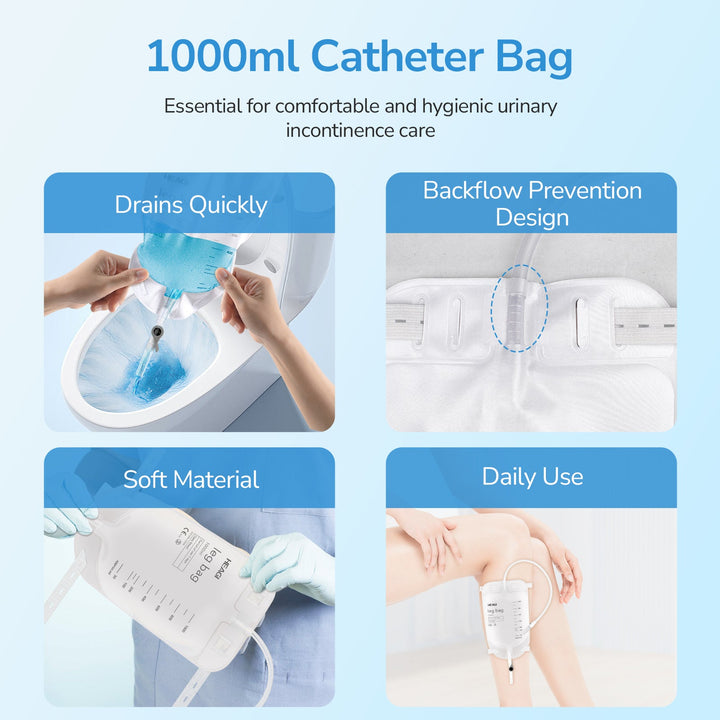 Heagi 10 Pack 1000ml Catheter Leg Bags, Urinary Drainage Bag with Anti Reflux Valve 18” Tubing and Adjustable - HEAGI - Colostomy bags Supplies