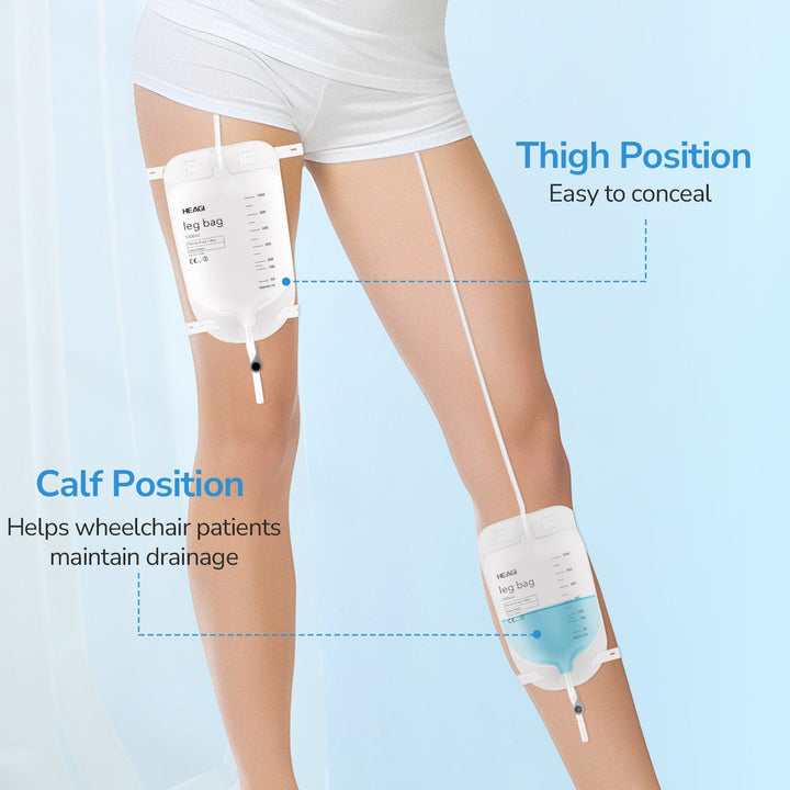 Heagi 10 Pack 1000ml Catheter Leg Bags, Urinary Drainage Bag with Anti Reflux Valve 18” Tubing and Adjustable - HEAGI - Colostomy bags Supplies