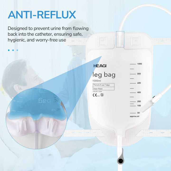 Heagi 10 Pack 1000ml Catheter Leg Bags, Urinary Drainage Bag with Anti Reflux Valve 18” Tubing and Adjustable - HEAGI - Colostomy bags Supplies