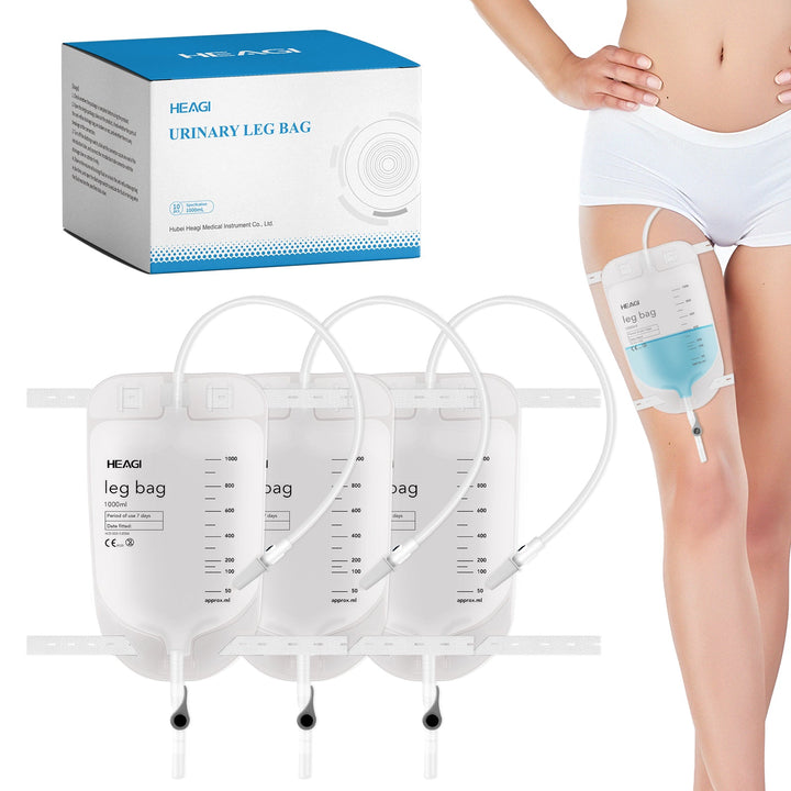 Heagi 10 Pack 1000ml Catheter Leg Bags, Urinary Drainage Bag with Anti Reflux Valve 18” Tubing and Adjustable - HEAGI - Colostomy bags Supplies