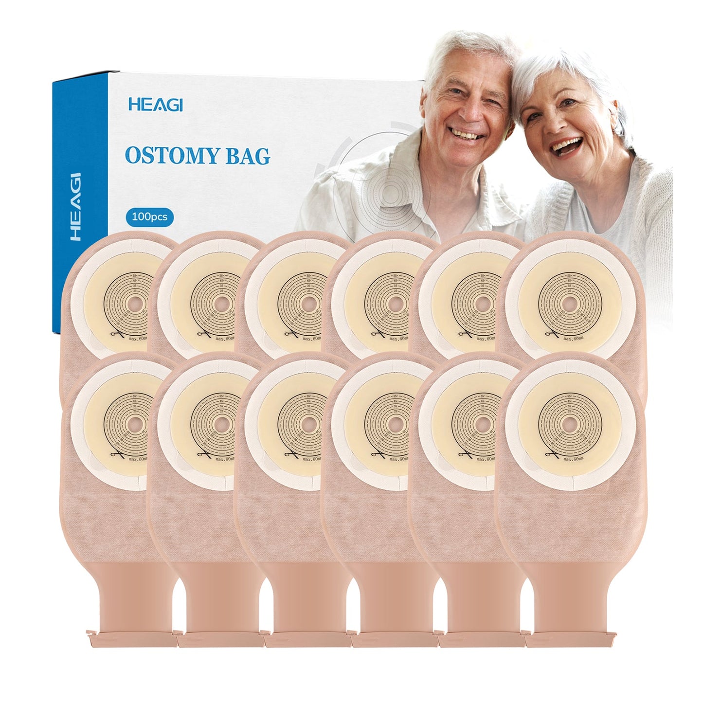 Heagi 100 PCS Colostomy Bags, One Piece Ostomy Drainable Pouches for Ileostomy - HEAGI - Colostomy bags Supplies