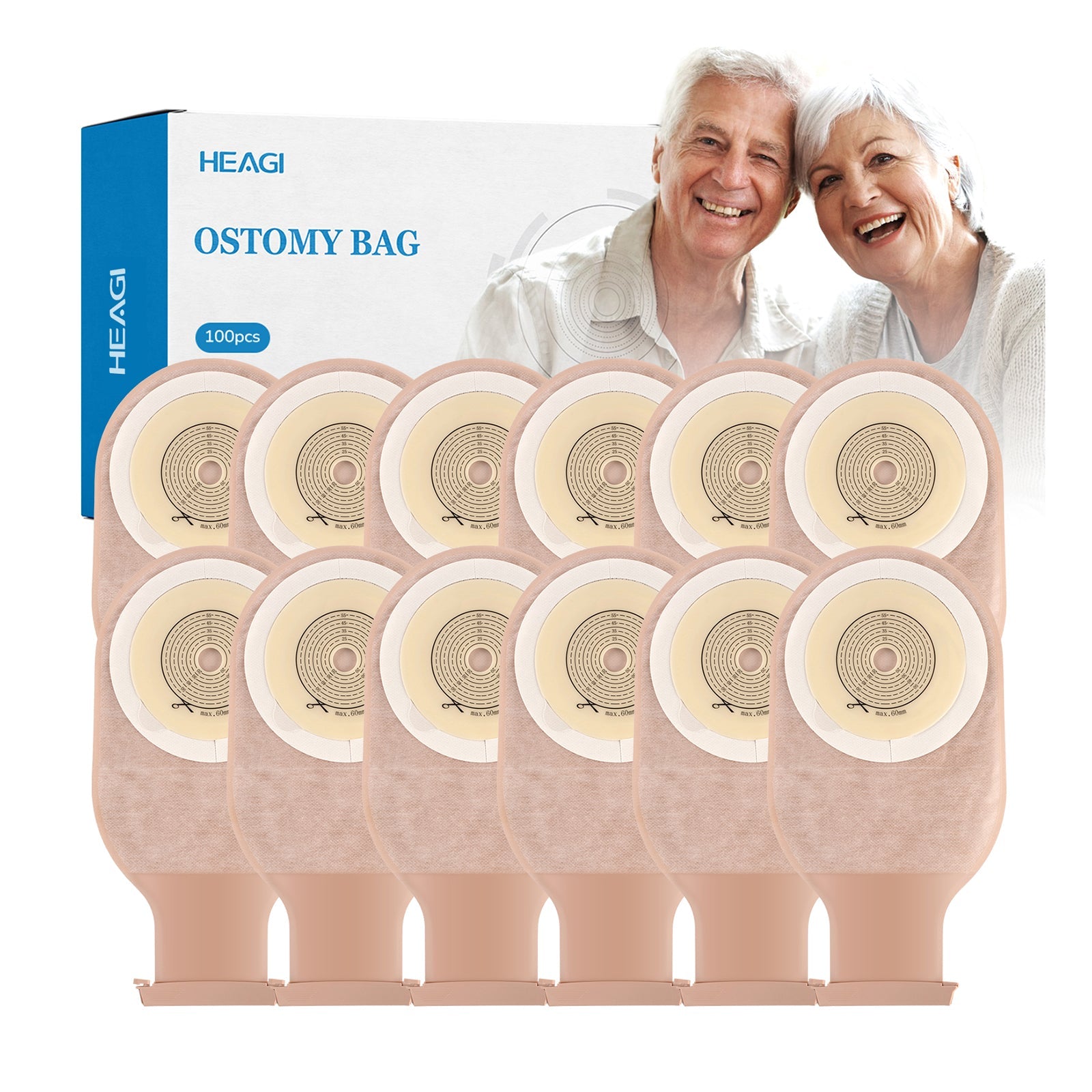 Heagi 100 PCS Colostomy Bags, One Piece Ostomy Drainable Pouches for Ileostomy - HEAGI - Colostomy bags Supplies
