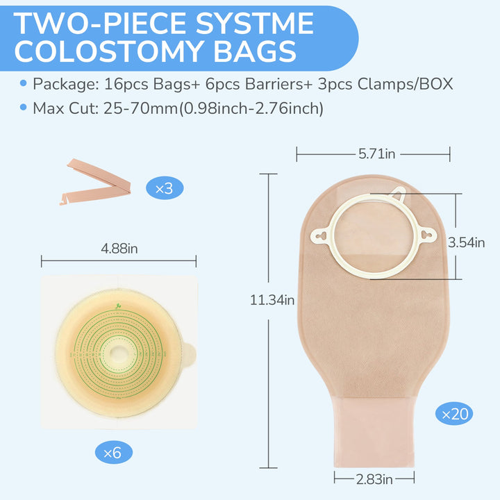 HEAGI 2 - Piece Colostomy Bags Ostomy Pouch with Clamp Closure for Ileostomy Stoma Care 22pce - HEAGI - Colostomy bags Supplies