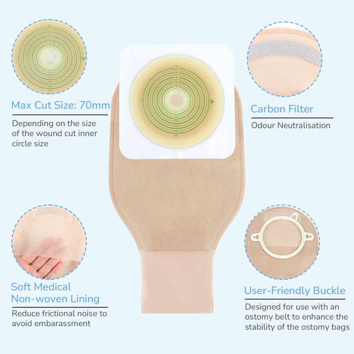 HEAGI 2 - Piece Colostomy Bags Ostomy Pouch with Clamp Closure for Ileostomy Stoma Care 22pce - HEAGI - Colostomy bags Supplies