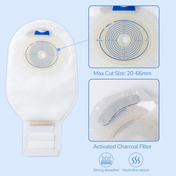 HEAGI 20 - Pack Colostomy Bags | One - Piece Ostomy Bags | Drainable with Waistband | Ileostomy Stoma Care Supplies - HEAGI - Colostomy bags Supplies