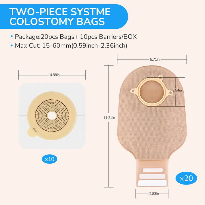 HEAGI 30pcs Two Piece Colostomy Bags Drainable Pouches with Closure for Ileostomy Ostomy supplies - HEAGI - Colostomy bags Supplies