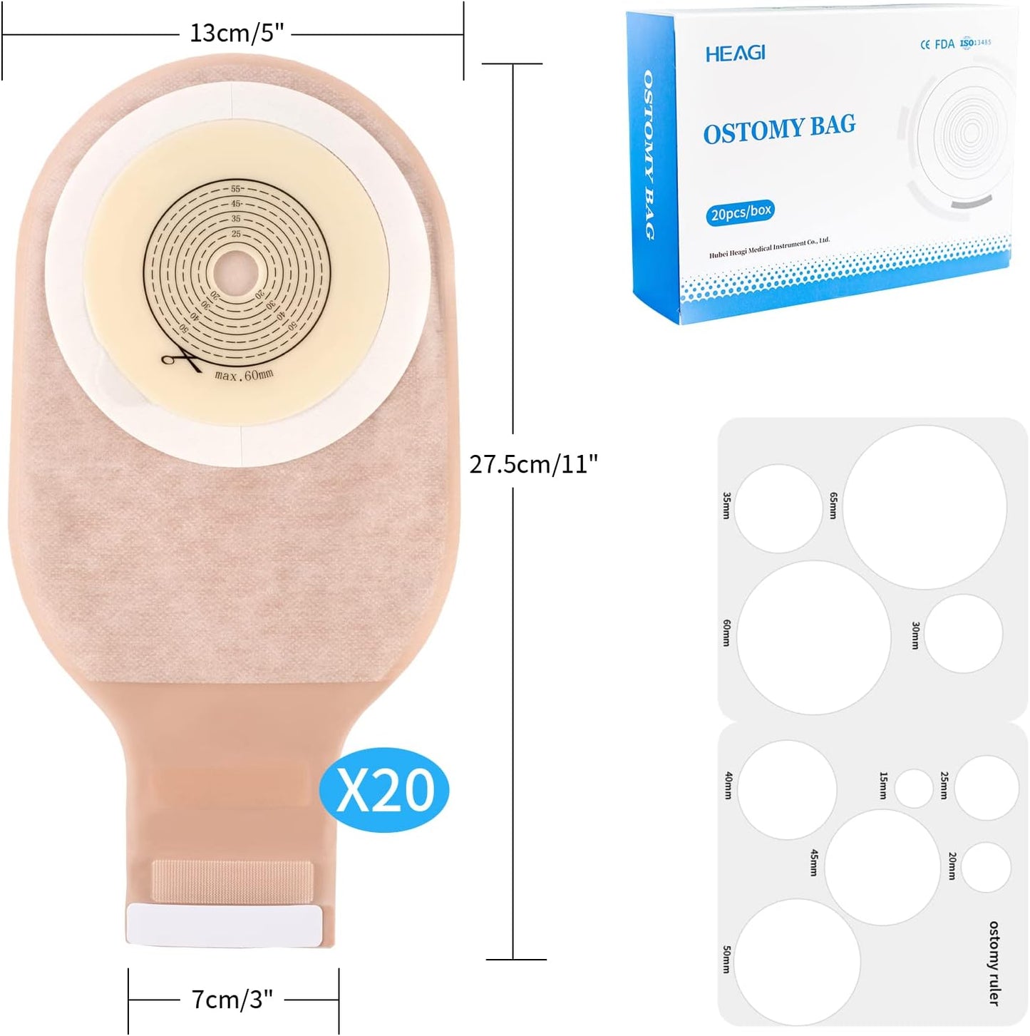 Heagi Colostomy Bags Skin Friendly One Piece Ostomy Bag Ostomy Supplies Cut - to - Fit Drainable Pouches with Closure - HEAGI - Colostomy bags Supplies