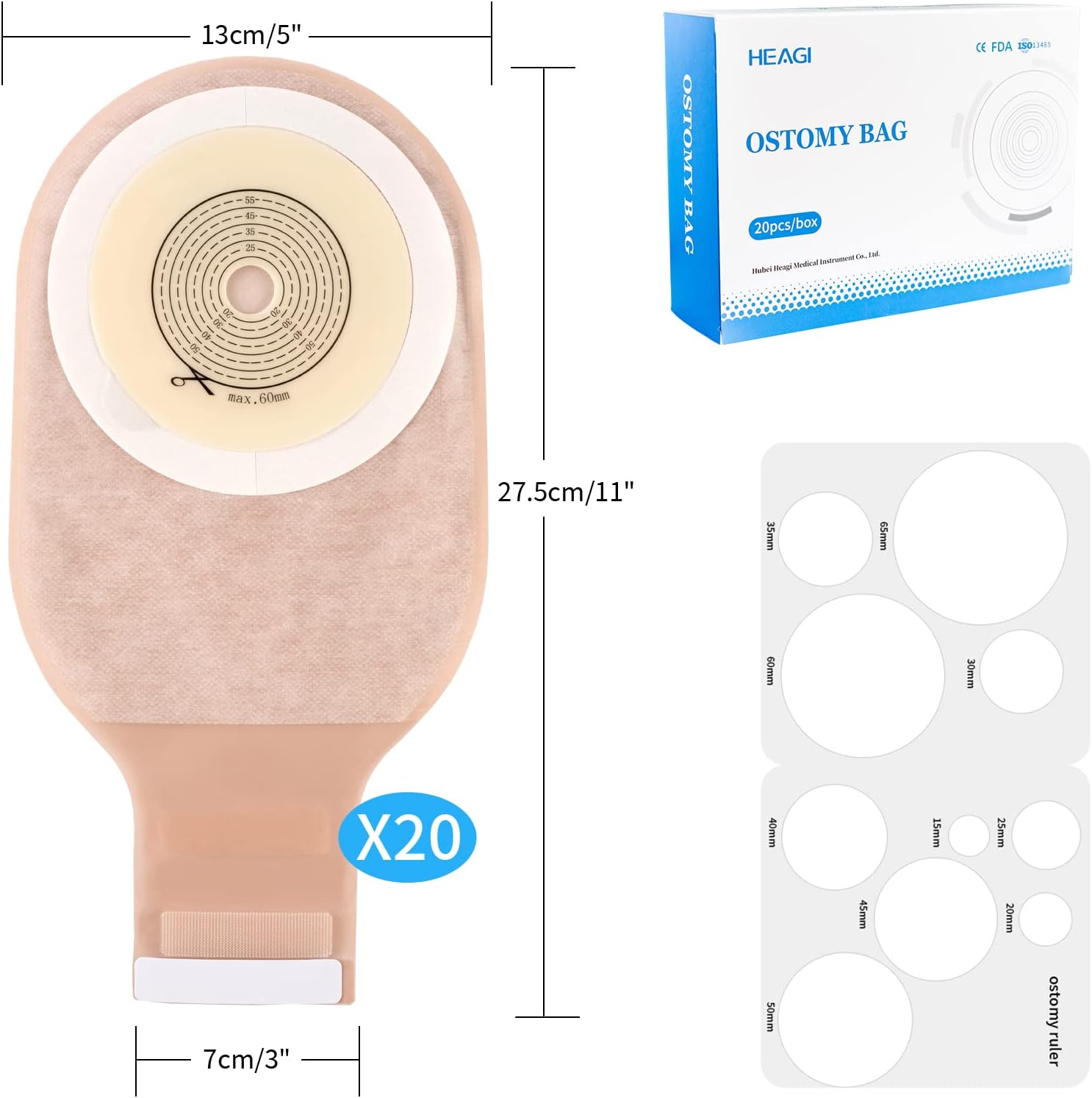 Heagi Colostomy Bags Skin Friendly One Piece Ostomy Bag Ostomy Supplies Cut - to - Fit Drainable Pouches with Closure - HEAGI - Colostomy bags Supplies
